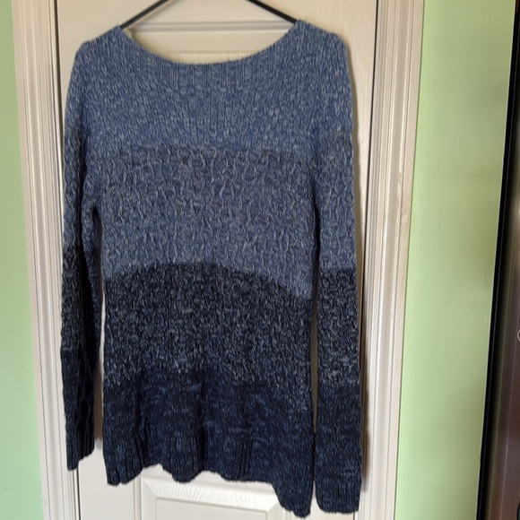 Croft & Barrow Blue Color Block Cotton Blend Boatneck Sweater Winter Cozy Size L - Picture 4 of 7